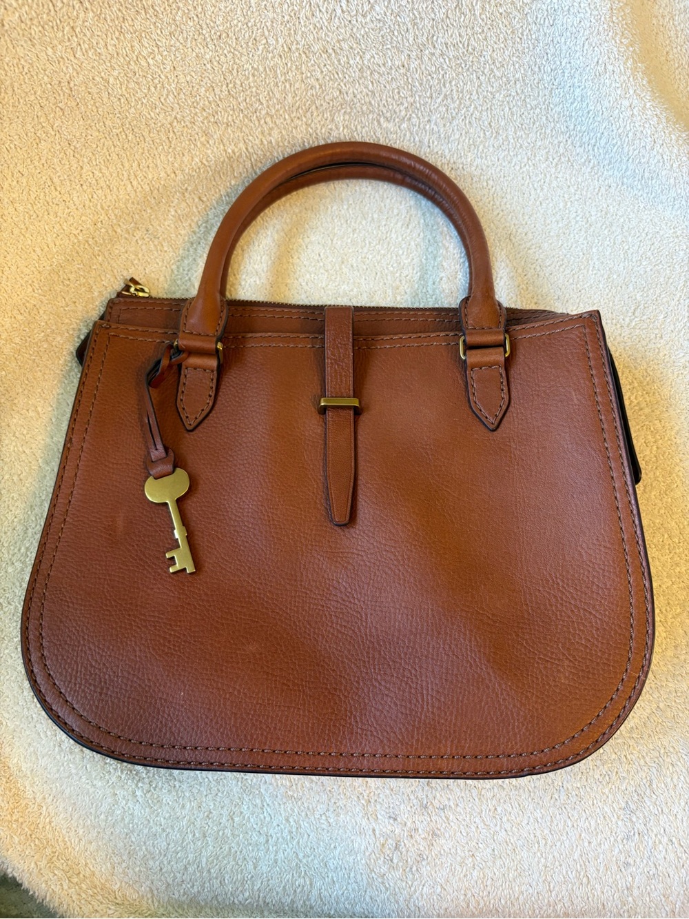 Fossil Ryder Satchel Removable Strap Brown Leather Cognac Purse